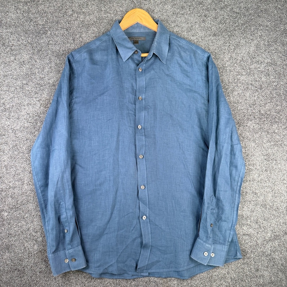 John Varvatos Shirt Mens S Blue 100% Linen Long Sleeve Button Up